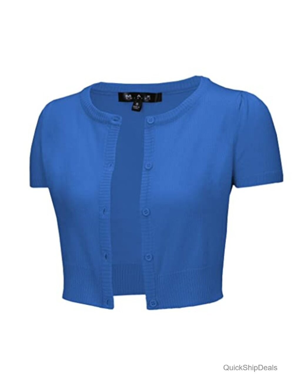 Women's Cropped Cardigan Crew Neck Short Sleeve Button Front Knit Sweater